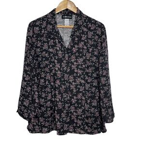Sag Harbor Floral Silk Shirt Womens Size XL